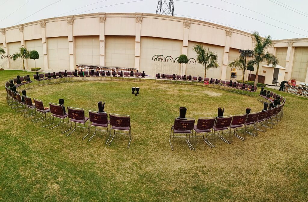 team building drumming activity outdoors